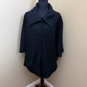Cajon Black Wool Blend Cape Coat M/L Short Sleeve Poncho Jacket Pockets